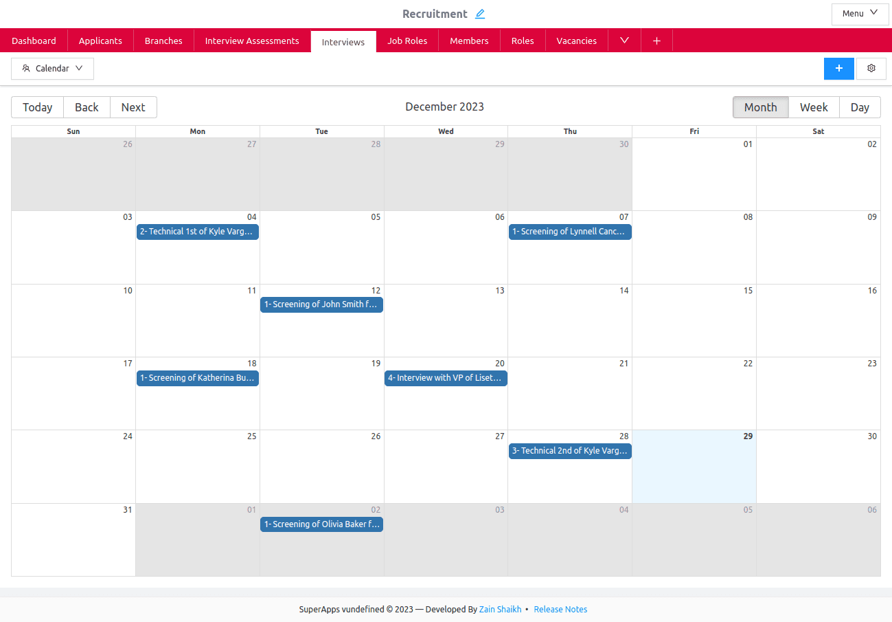 Calendar view demonstration
